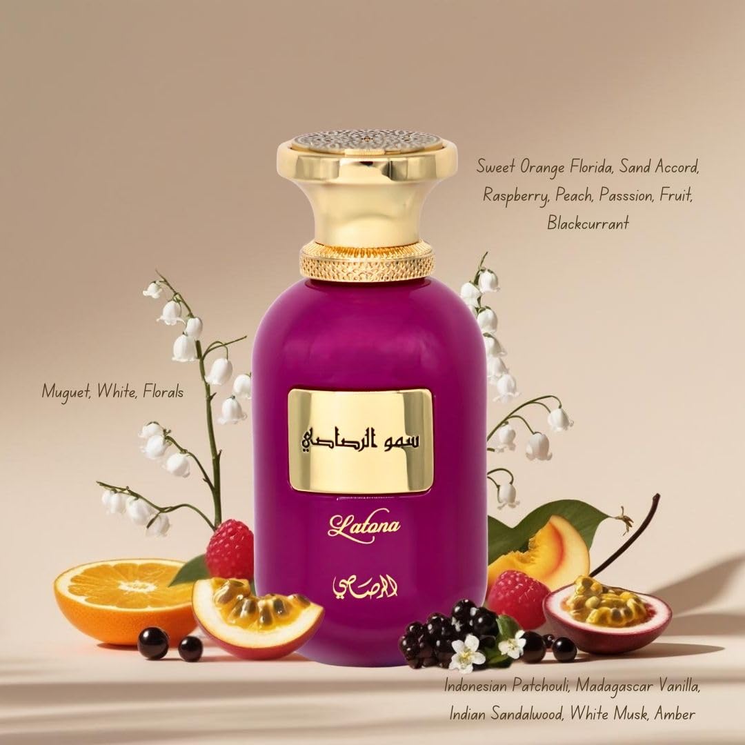 RASASI Somow Al Rasasi Latona Eau de Parfum Spray 100ml (3.4 oz) | Luxury Fruity Floral Perfume with Raspberry, Peach & Vanilla | Long-Lasting Amber Beauty & Personal Care RASASI