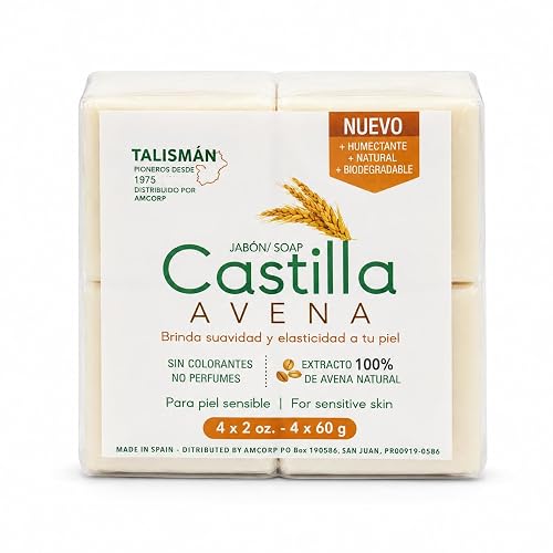 TALISMÁN Castilla Oatmeal Soap - 100% Natural and Preservative-Free for Sensitive Skin - Provides Softness and Elasticity, 2 oz Bars - 4-PACK Beauty & Personal Care TALISMÁN