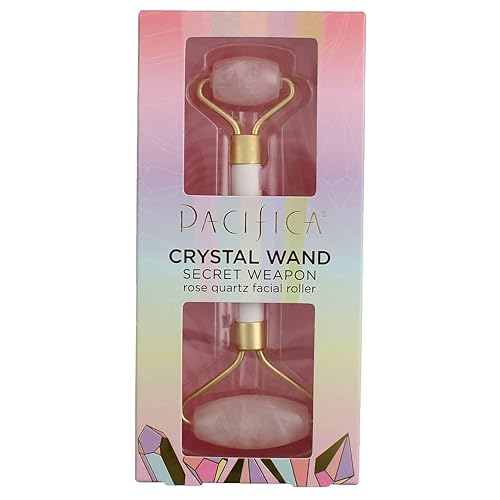 Pacifica Rose Quartz Facial Roller Massager - Crystal Gua Sha Skincare Tool for Face, Eyes & Neck - Cooling Stone Face Massager for Wrinkles, Fine Beauty & Personal Care Pacifica