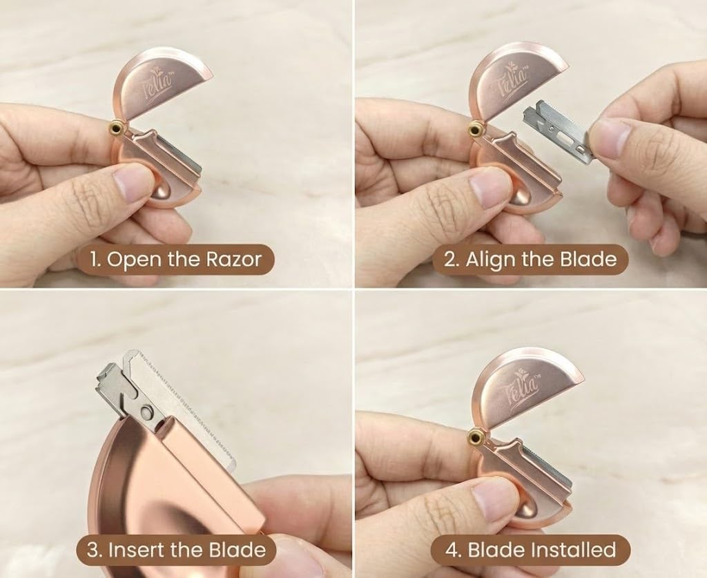 Télia™ Replacement Razor Blades - Pack of 2 Stainless Steel Precision Rounded Blades for Eyebrow Razor and Facial Razor, Gentle Grooming and Face Hair Beauty and Personal Care Télia
