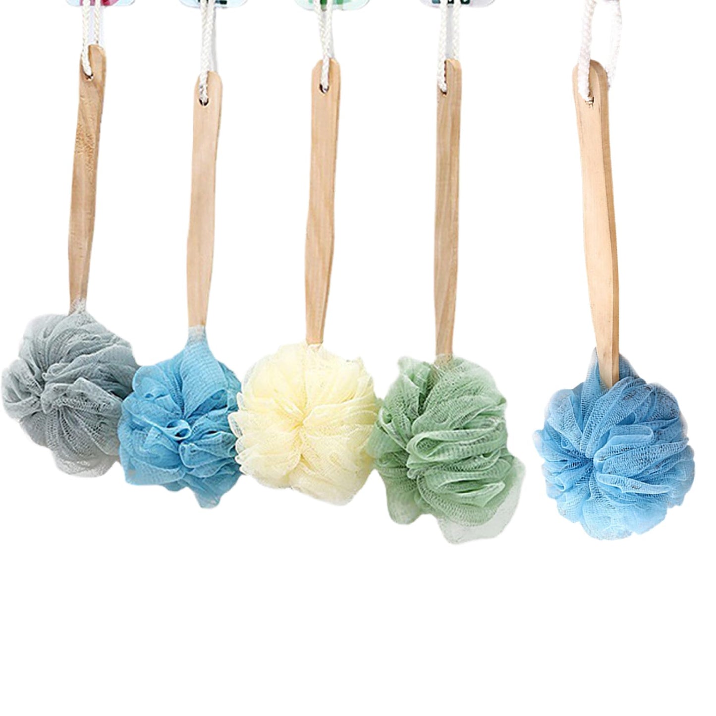 Loofah with Handle Back Scrubber for Shower Wooden Long Handle Shower Loofah Soft Nylon Mesh Shower Brush Bath Sponges for Body Exfoliating Beauty and Personal Care Xoeryoy