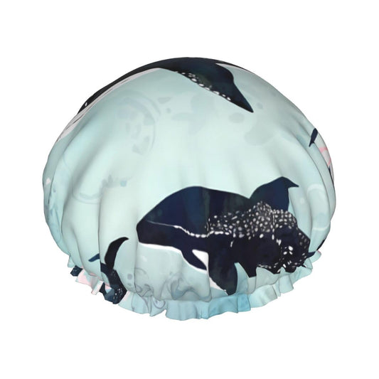 Whale Shower Cap for Women Men Large Reusable Shower Bonnet Double-Layer Waterproof Bath Caps Elastic Band Hair Hat for All Hairstyles Beauty and Personal Care BWLHJKE