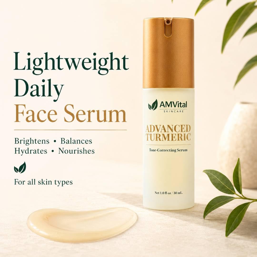 AMVital Advanced Turmeric Tone-Correcting Serum, Lightweight Daily Face Serum for Uneven-Looking Tone, Dullness & Dark Spots, Turmeric-Based Skin Beauty & Personal Care AMVital