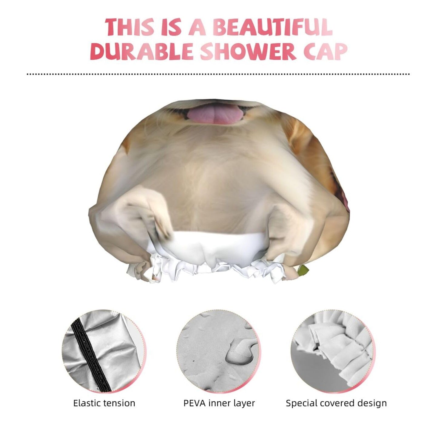 Golden Retriever Puppies Shower Cap for Women Men Large Reusable Shower Bonnet Double-Layer Waterproof Bath Caps Elastic Band Hair Hat for All Beauty and Personal Care BWLHJKE