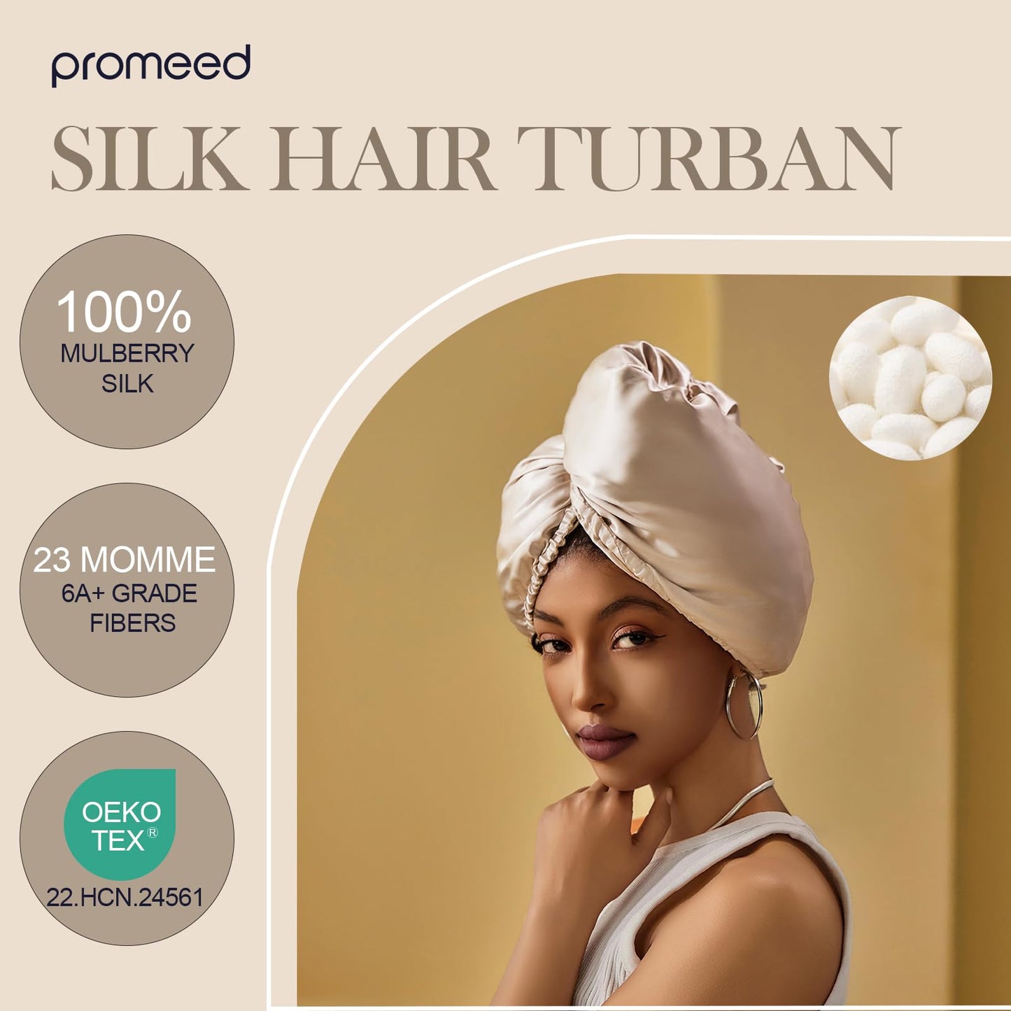 PROMEED 100% Silk Bonnets with Hyaluronic Acid, 23 Momme Mulberry Silk Turban Head Wraps for Hair Hydration, Moisture-Locking Silk Cap for Hair Care Beauty and Personal Care PROMEED