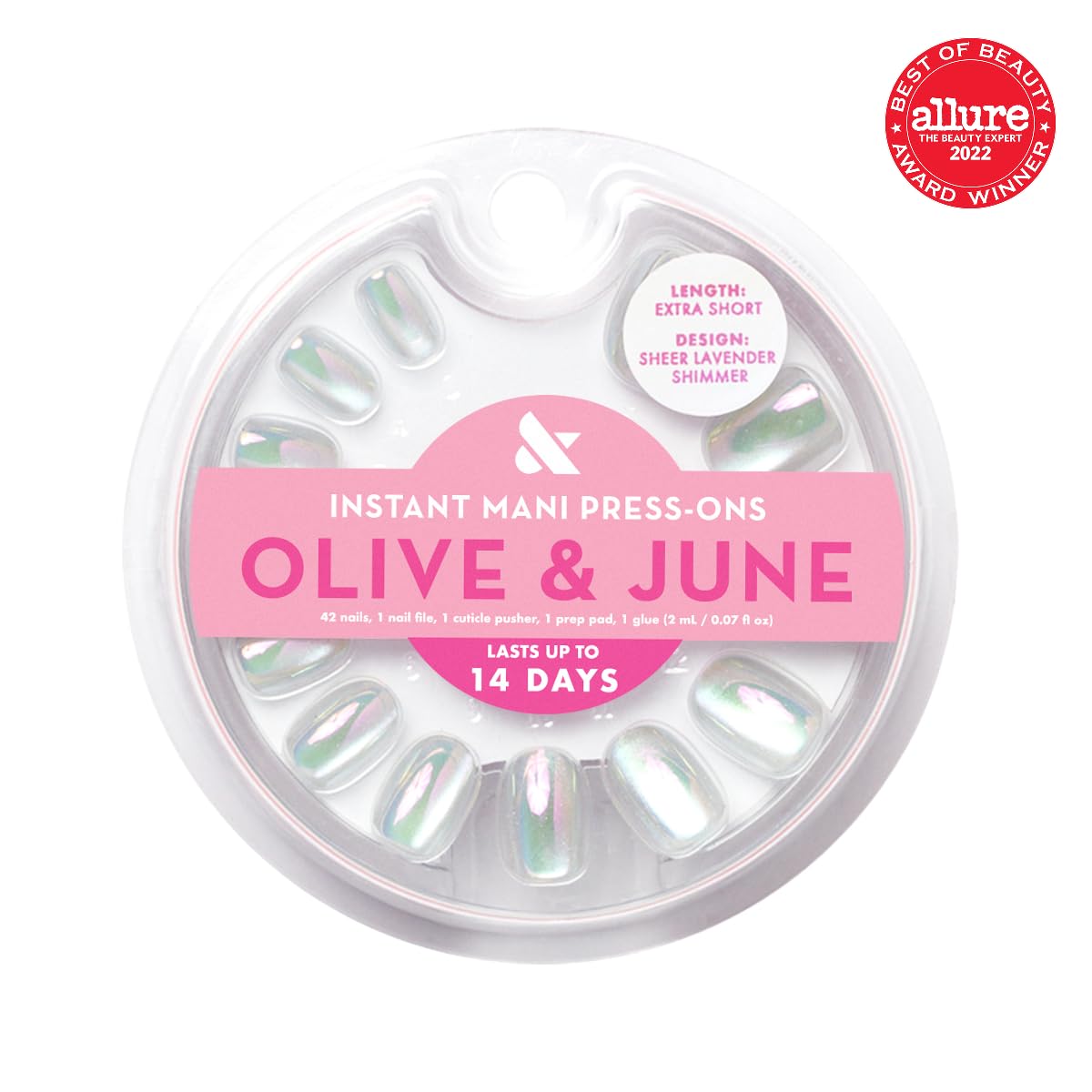 Olive & June Instant Mani Press-On Nails, Sheer Lavender Shimmer