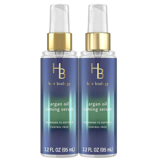 Hair Biology Argan Oil Taming Serum, Twin Pack, 3.2 Fl Oz Each - Hair Serum Nourishes to Soften & Control Frizz. Infused with Biotin - Dry Hair Beauty & Personal Care Hair Biology