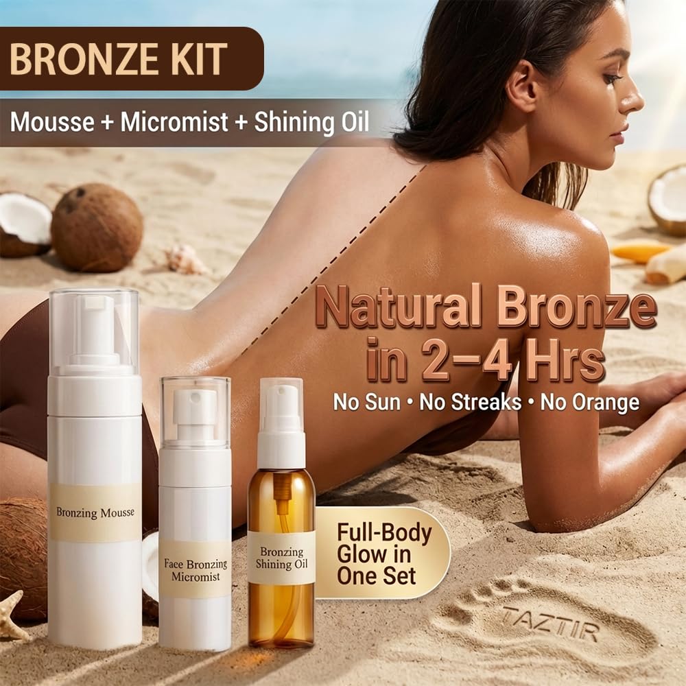 TAZTIR Antique Bronze Mousse Face Bronzer Micro-Mist Spray with Bronzer Shining Oil Set, Mousse/Spray/Oil Trio Set, Natural Bronzer, Moisturizing Beauty & Personal Care TAZTIR