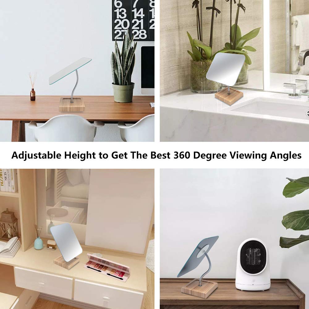 YEAKE Flexible Gooseneck Bamboo Vanity Makeup Mirror,360°Rotation 8" Large Frameless, Folding Portable Table Desk Mirror with Stand for Bathroom Beauty & Personal Care YEAKE