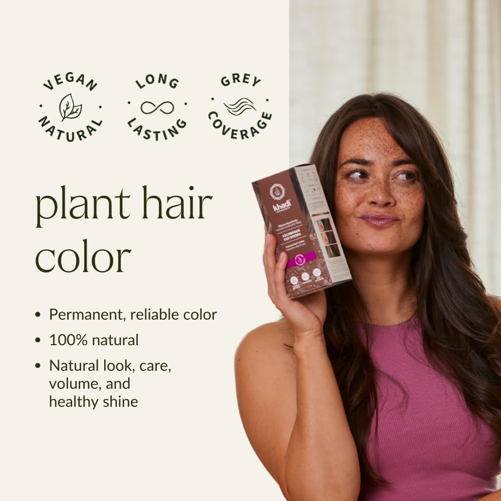 khadi ASH BROWN Plant Hair Color - Natural cosmetics - hair color for matte & medium brown - 100% herbal, natural & vegan - 3.5 oz Beauty & Personal Care KHADI