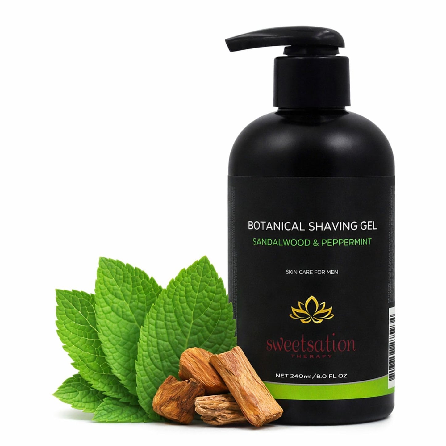 Botanical Shaving Gel, Sandalwood & Peppermint, 8oz All Natural Skin Care. For Smooth Gentle Shave. Beauty and Personal Care Sweetsation Therapy