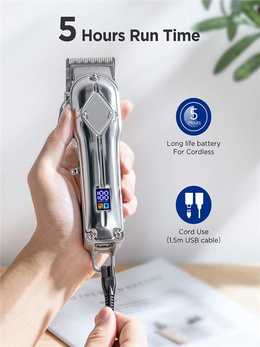GLESVOWIO Pro Hair Clipper Electric Clippers for Men Professional Cordless Barber Rechargeable Beard Trimmer LED Display Metal Case Beauty and Personal Care GLESVOWIO