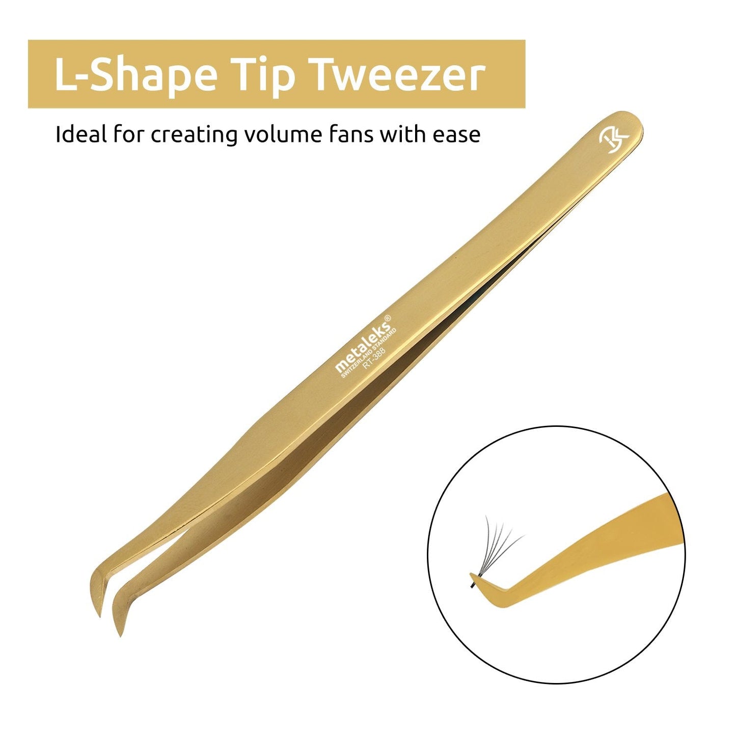 Tweezers for Eyelash Extension Hand Crafted Surgical Stainless Steel L Shape Tip Tweezers. (Golden Titanium Coated.) Beauty & Personal Care metaleks