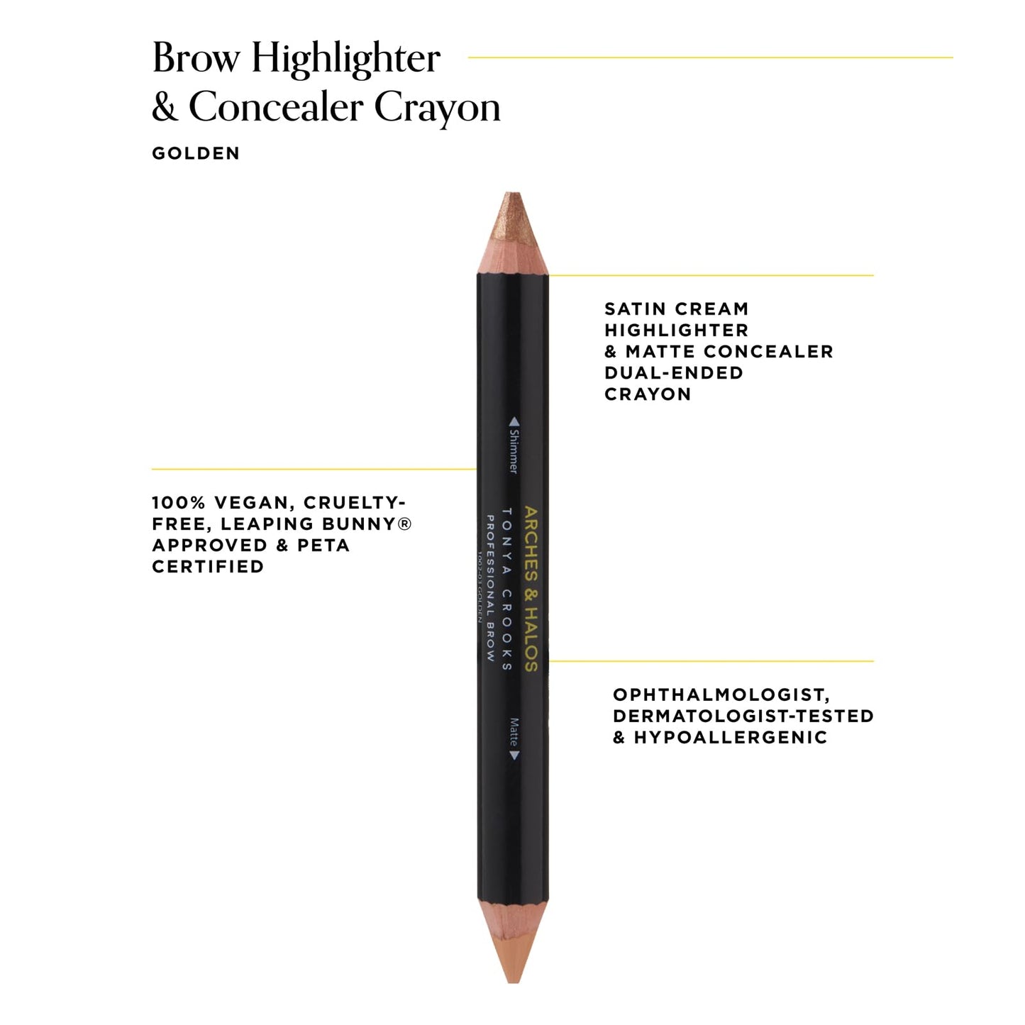 Arches & Halos Brow Highlighting and Concealer Crayon - Golden - Shaping and Shimmer Eyebrow Stick and Highlighter Duo - Soft, Ultra Creamy Formula Beauty & Personal Care Arches & Halos