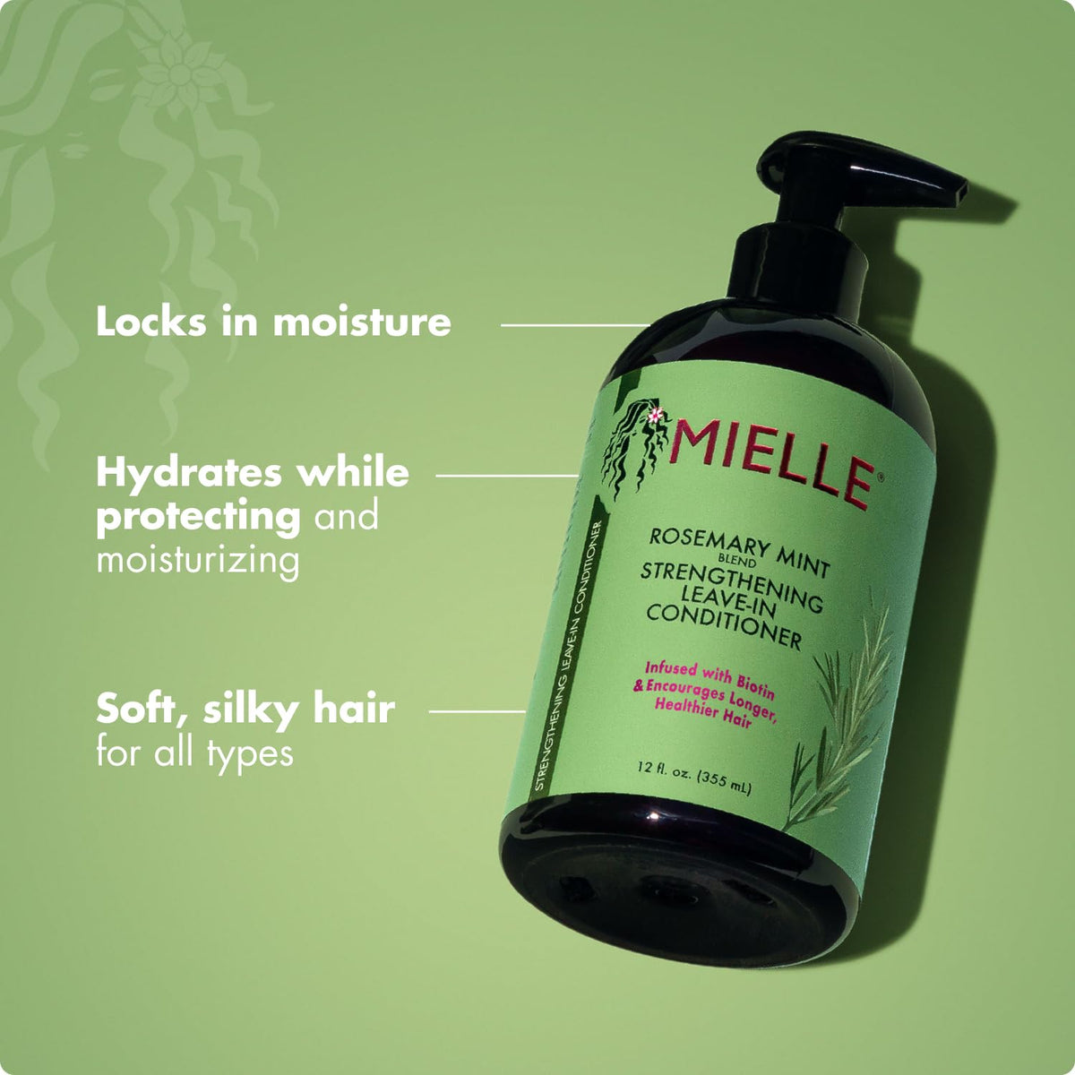 Mielle Organics Rosemary Mint Strengthening Leave In Conditioner for Curly Hair - Hydrating Hair Moisturizer Infused with Biotin to Soften, Protect &