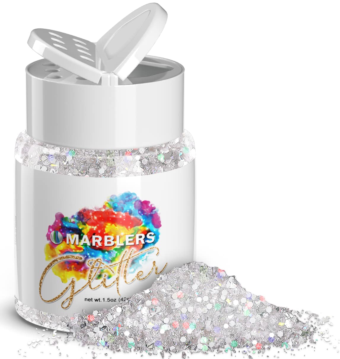 MARBLERS Holographic Glitter [Mixed Silver] 1.5oz (42g) | Chunky | Non-Toxic, Vegan, Cruelty-Free | Face, Body, Eyeshadow, Hair, Festival, Party Beauty & Personal Care MARBLERS