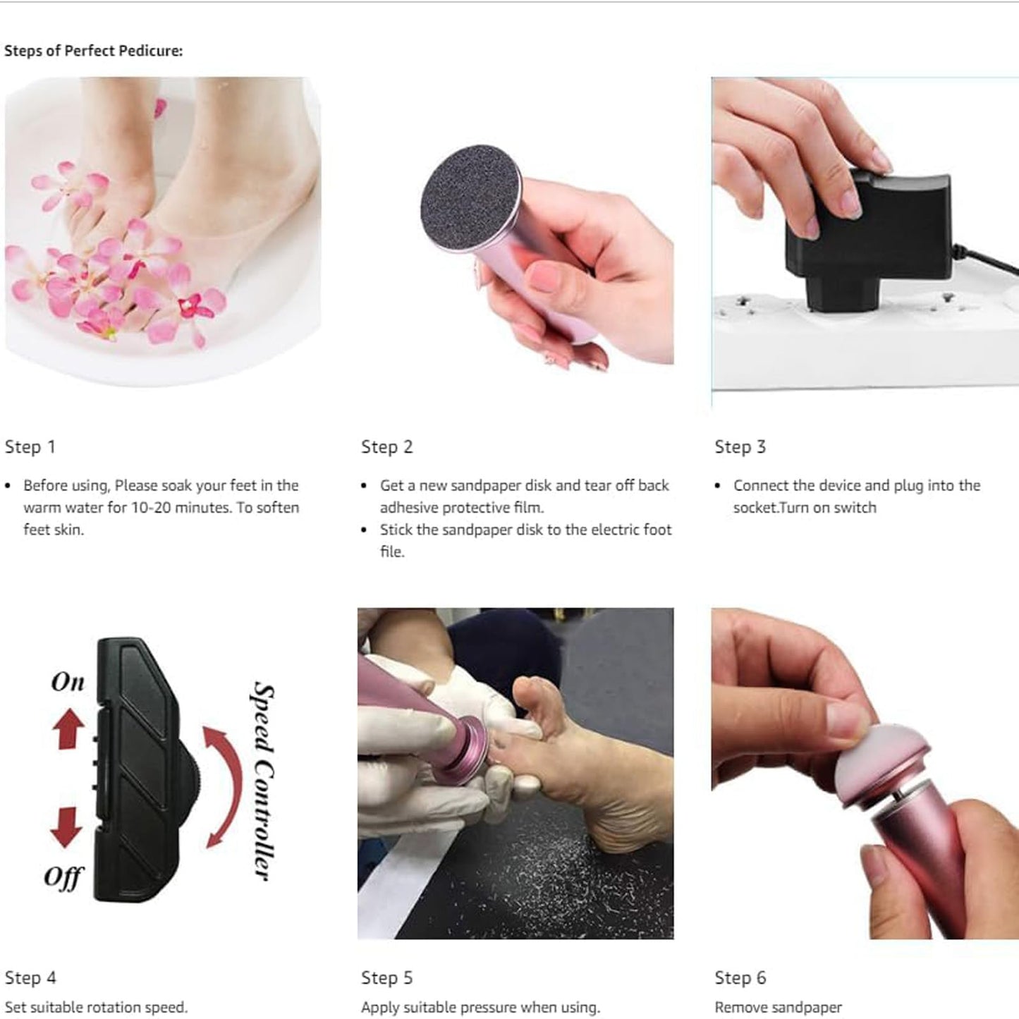 Ravifun Electric Foot File Callus Remover, Professional Calluses Remover for Feet with 60pcs Sandpaper Discs, Adjustable Speed Control Pedicure Tool Beauty & Personal Care Ravifun