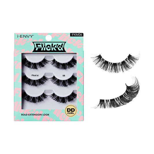 i•ENVY Flick'd DD Curl False Lashes, 3 Pairs Fluffy Wispy Volume Strip Eyelashes, DIY Lash Perm & Extension Look with Clear Band, Natural Bold Style