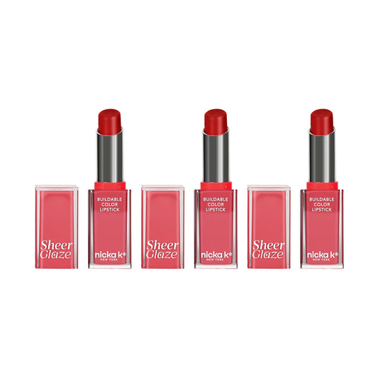 NICKA K NEW YORK Sheer Glaze Lipstick, Gloss, Balm, Tint, Buildable Color, Enhances Lips with a Dewy, Fresh Finish (Vivid Red 3 Pack) Beauty & Personal Care NICKA K NEW YORK