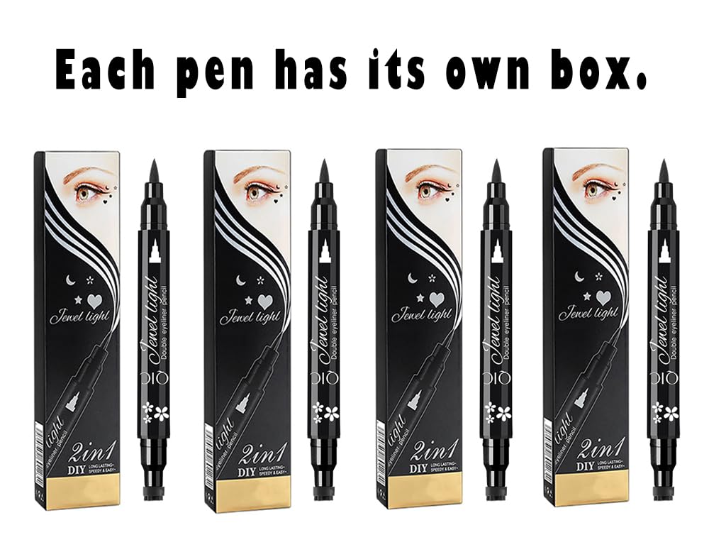 Face Stamp & Eyeliner Set, 4 PCs Black Shape Stamps and Felt Eye Liners, Dual ended 2-in-1 Eye Makeup Pen Beauty & Personal Care Linble