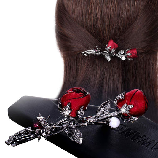 Elegant Rhinestones Rose Flower Metal Hair Clips Hair Barrette Ponytail Holder Slide Clips Hair Jewelry for Wedding,Party (Red) Beauty & Personal Care CEOZY