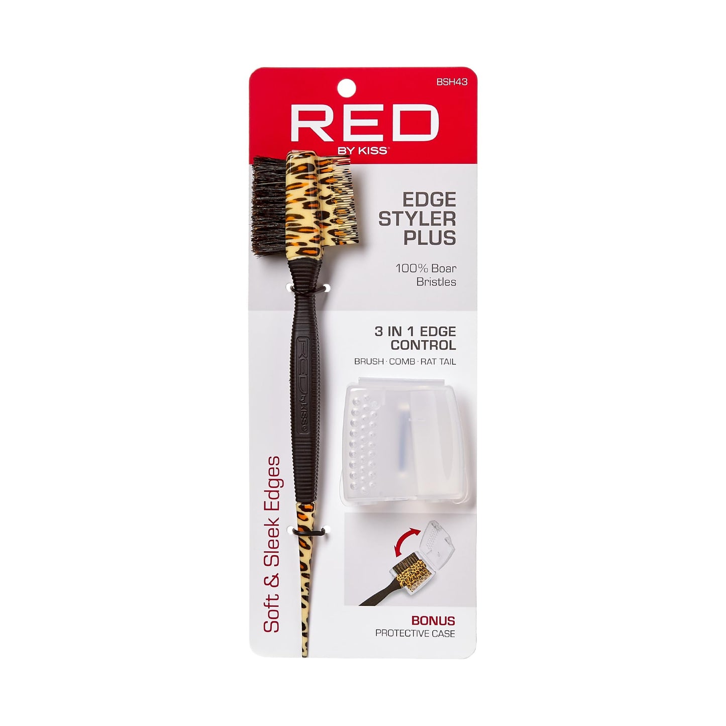Red by Kiss Professional 3-in-1 Edge Brush with Case – Boar Bristles, Fine Tooth Comb & Rat Tail End for Edge Control & Precision Styling Beauty & Personal Care Red by Kiss