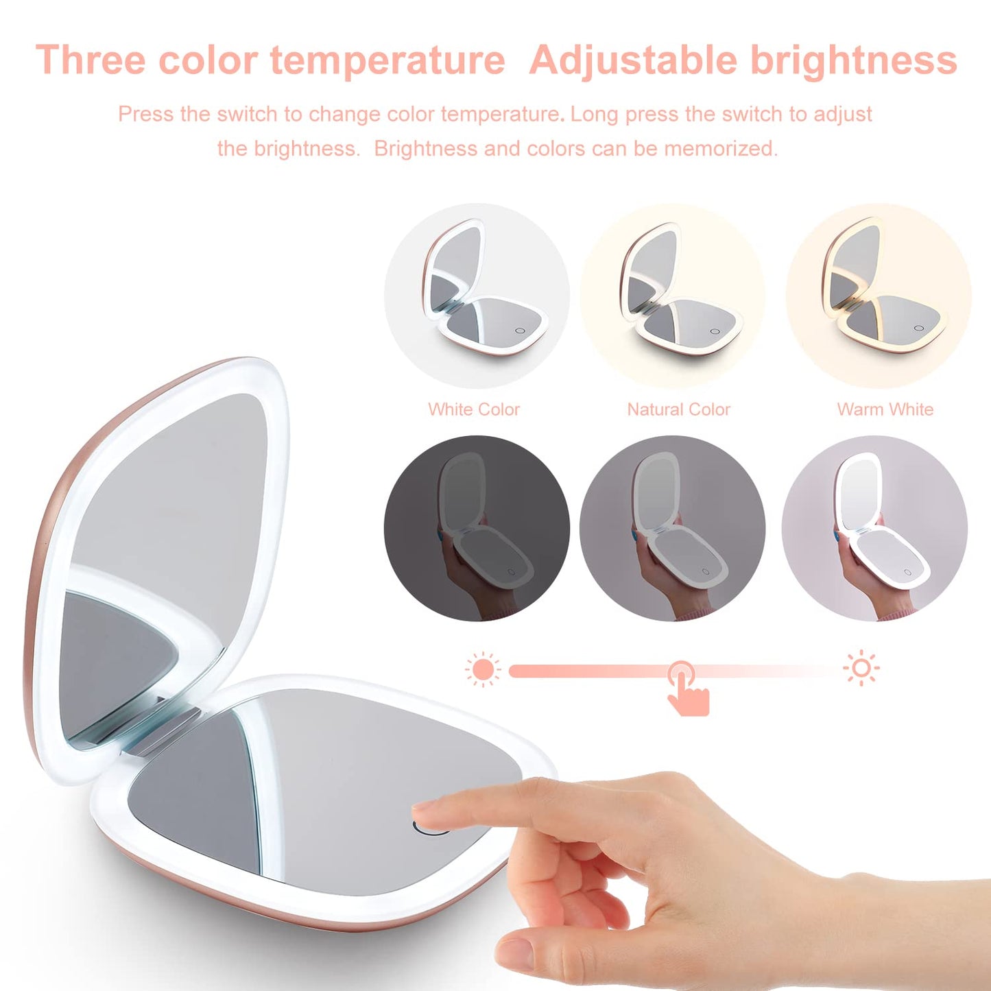 Mocado Compact LED Magnifying Travel Makeup-Mirror - 4 inches 1X/10X Magnification Small Hand Pocket Dimmable Double Sided USB Rechargeable Touch Beauty & Personal Care Mocado