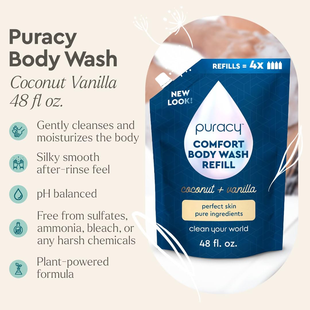 Puracy Body Wash Refill, Natural Body Wash, 98.6% Pure Plant Ingredients, Moisturizing Shower Gel for Women Men Kids, Body Soap for Dry Sensitive Beauty & Personal Care Puracy
