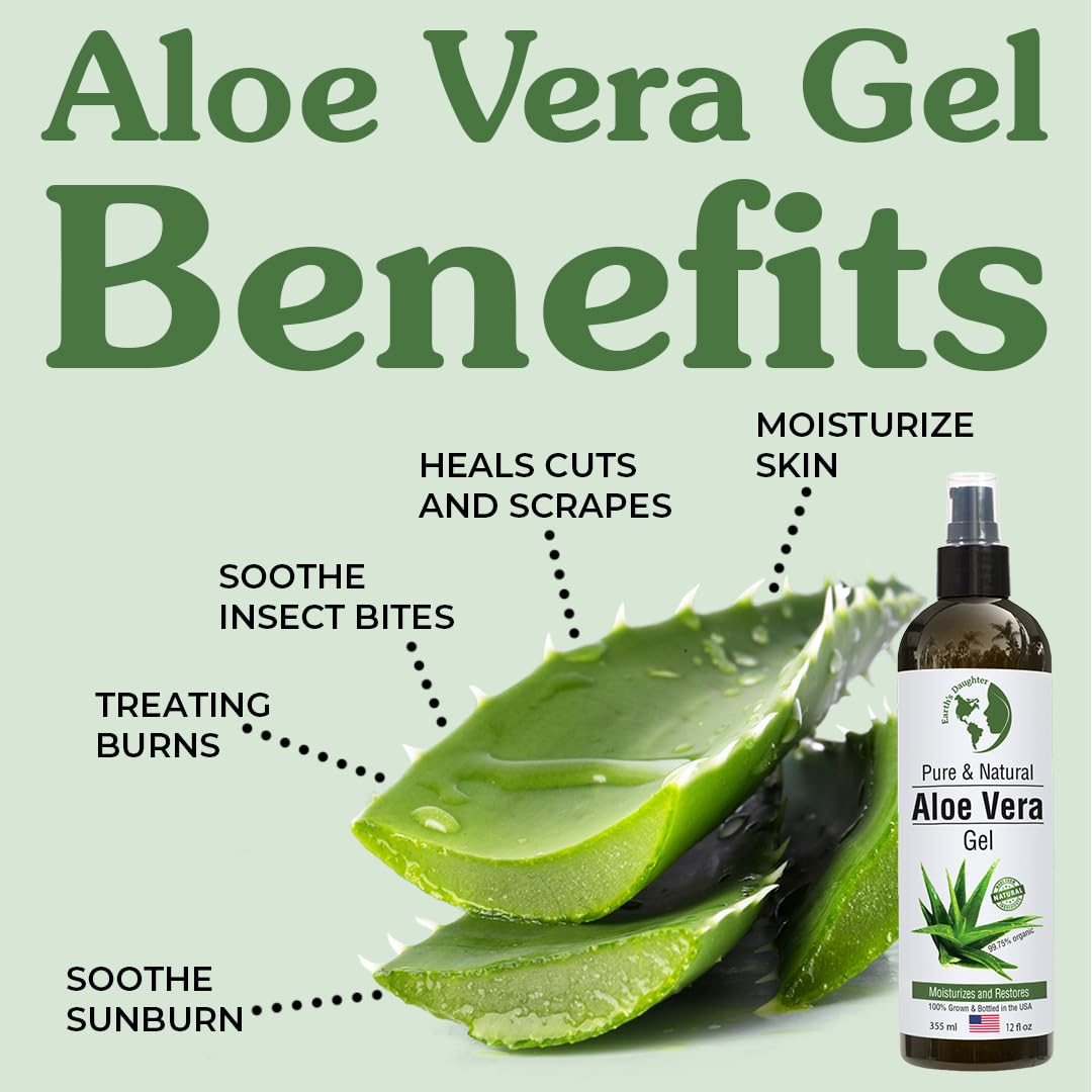Earth's Daughter Organic Aloe Vera Gel from 100% Pure and Natural Cold Pressed Aloe - Moisturizes - Great for Face - Hair- Sunburn - Aftershave - Bug Beauty & Personal Care Earth's Daughter