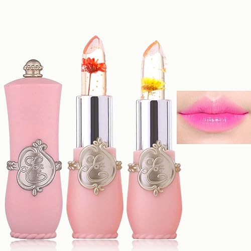WENJLYJ 2PCS Crystal Flower Jelly Lipstick,Clear Lipstick with Flower Inside Magic PH Temperature Color Changing Lip Stick Tinted Lip Balm,Long Beauty & Personal Care WENJLYJ