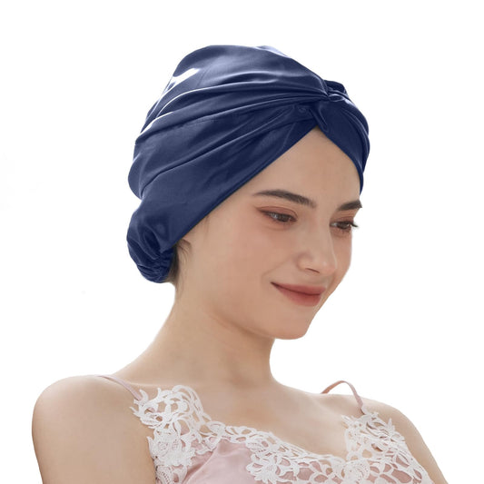 THXSILK 100% Mulberry Silk Bonnet for Sleeping Women Sleep Bonnet with Elastic Band Long Curly Hair Bonnet for Sleeping Women, Navy Blue Beauty and Personal Care THXSILK