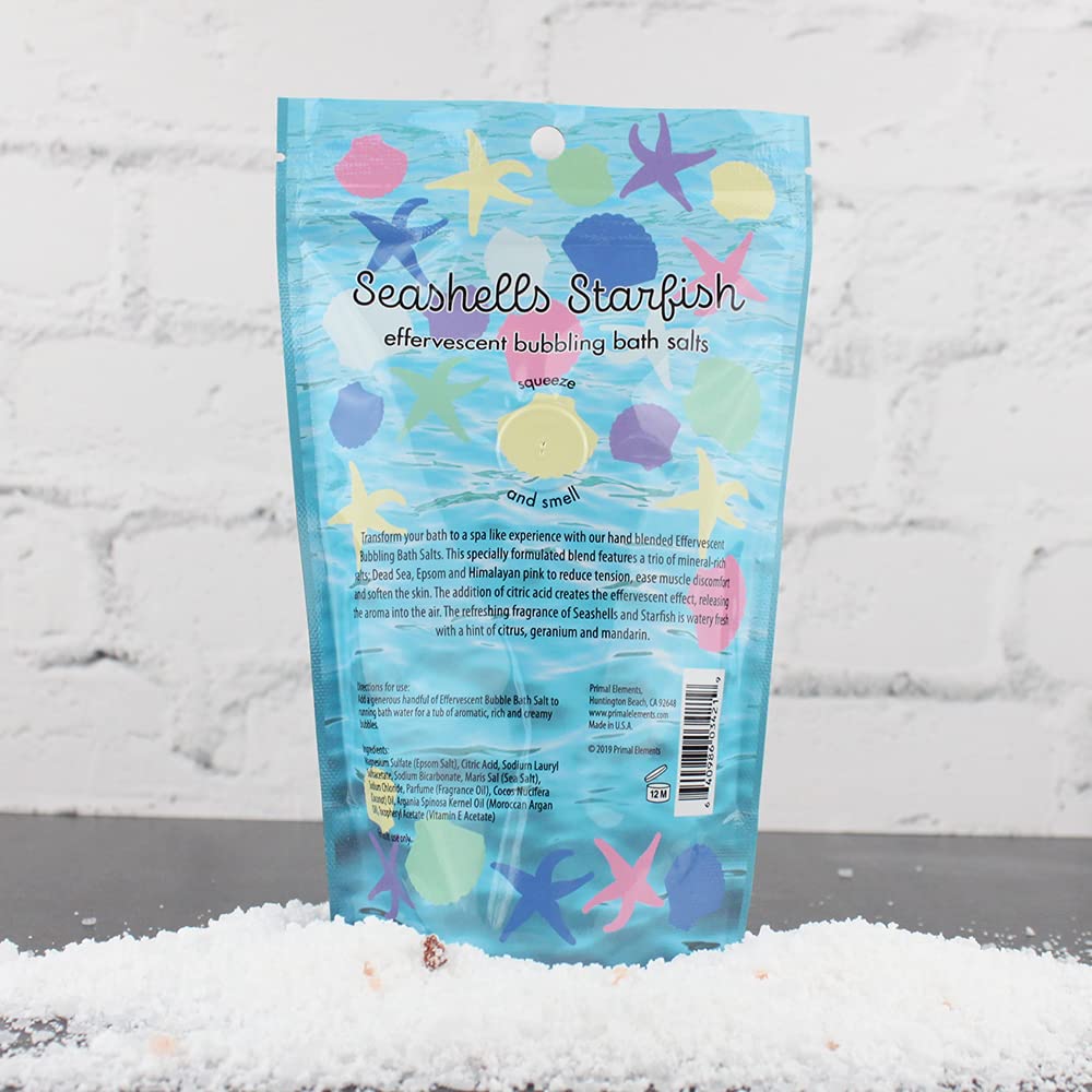 Primal Elements Detoxifying Sea Salt Soak, Bubbling Aromatherapy Salts, Seashells & Starfish, 12 oz Resealable Bag Beauty and Personal Care Primal Elements