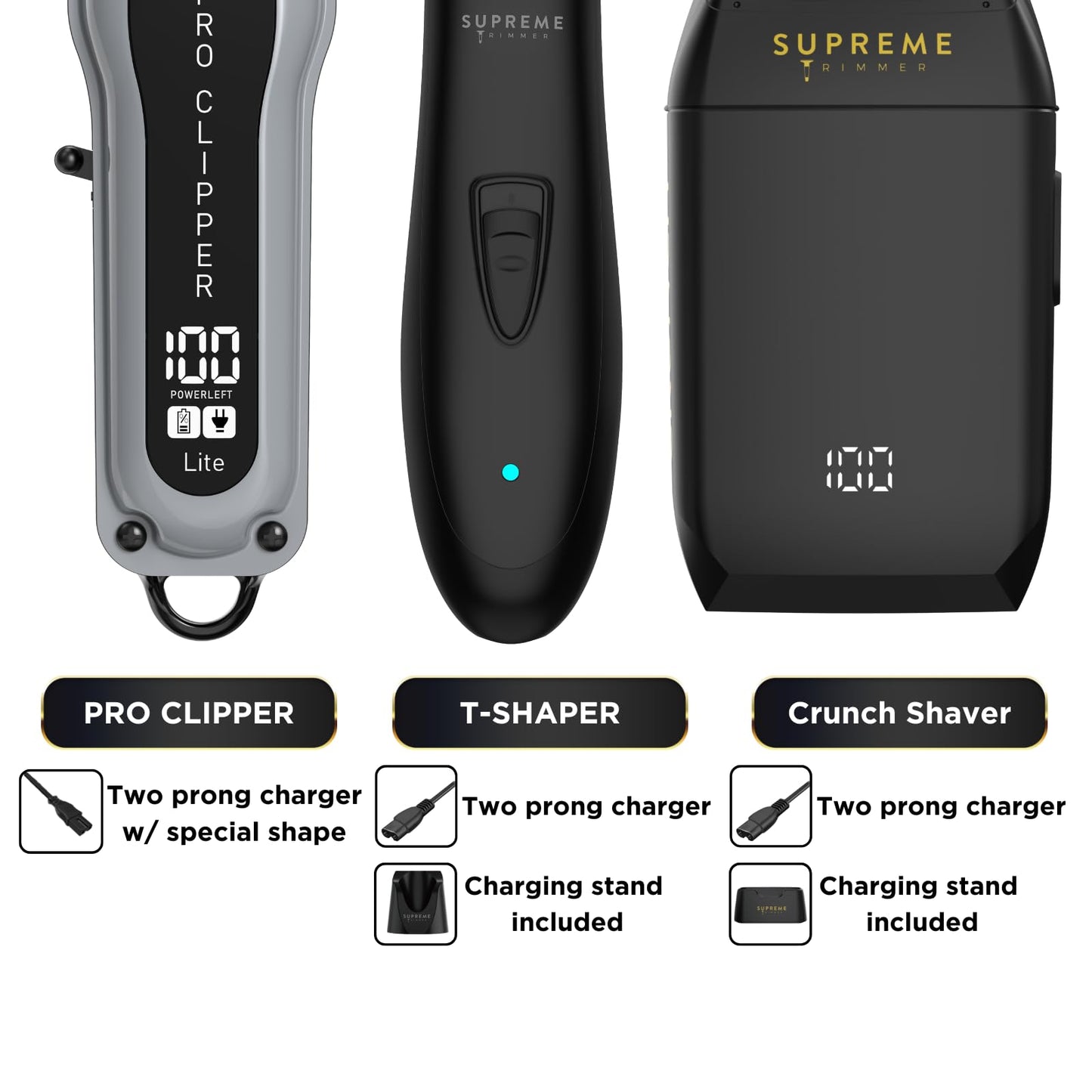 Supreme Trimmer 3-in-1 Barber Bundle - Pro Clipper Lite, DLC T-Shaper Trimmer & Crunch Foil Shaver - Professional Beard Trimmer Men’s Hair Clipper Kit Beauty and Personal Care Supreme Trimmer