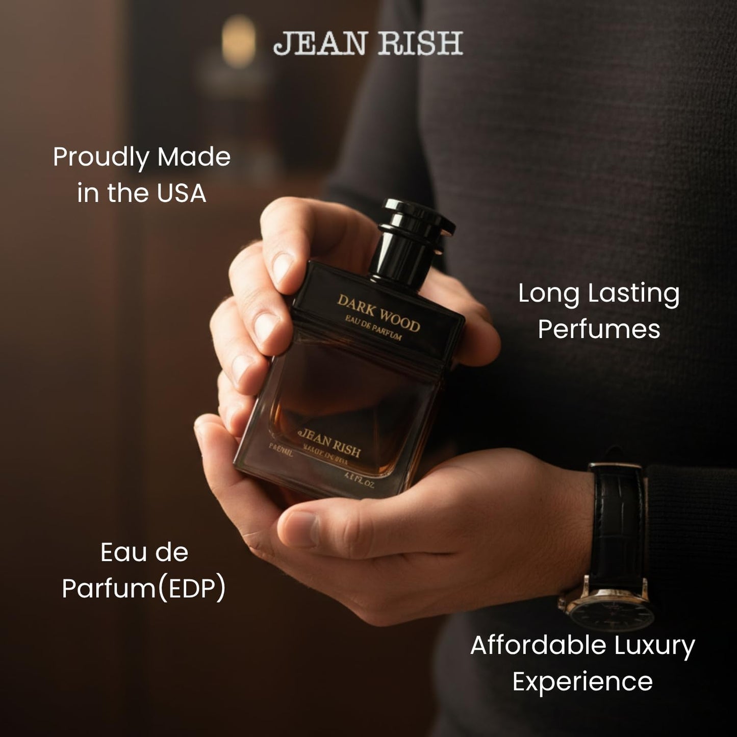Jean Rish Dark Wood Perfume for Men Eau De Parfum, Long-Lasting Luxury Fragrance, Made In USA - Saffron, Oud, Bergamot Scent - 100ml / 3.4 oz Beauty & Personal Care Jean Rish