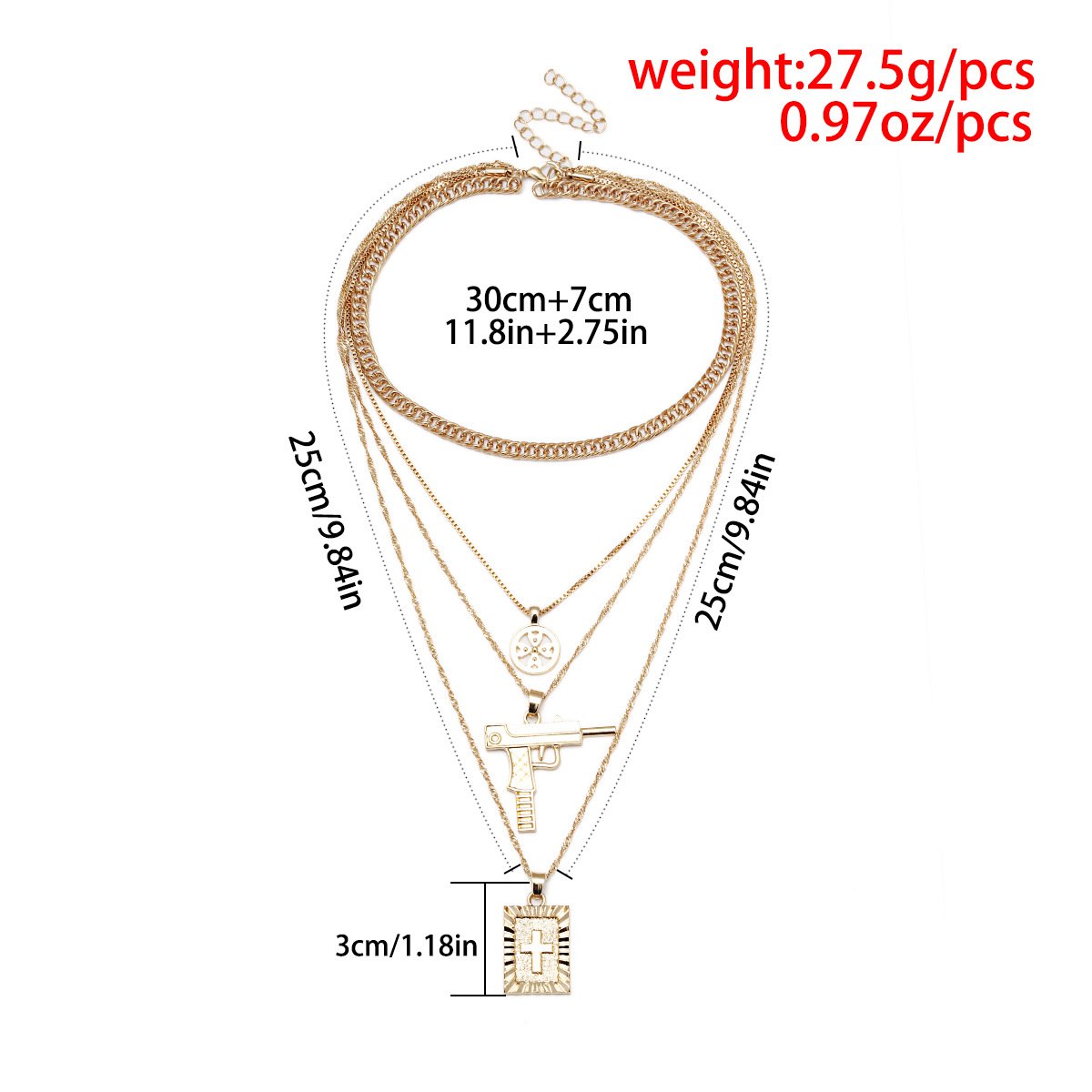 FXmimior Multilayer Necklace Silver Medal Pistol Charm Pendant Alloy Chic Necklace Gift for Her Beauty & Personal Care fxmimior