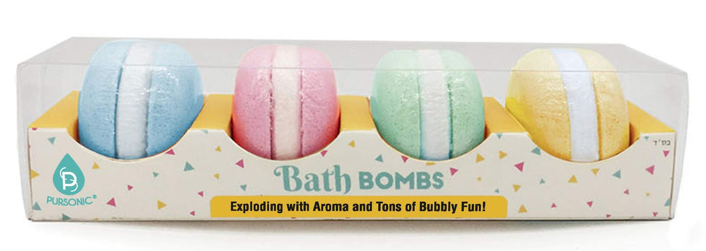 Pursonic - Colorful Macaroon Bath Bombs Gift Set, Rich in Essential Oils to Moisturize Dry and Oily Skin, Sore Muscles, and Stiff Joints - Perfect Beauty and Personal Care PURSONIC