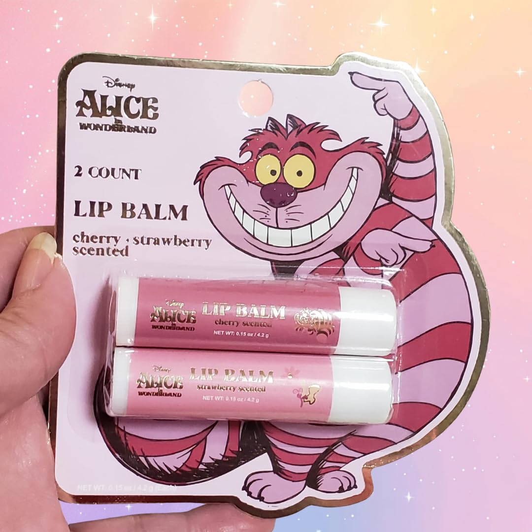 Disney Alice in Wonderland Lip Balm Set, 2 Count, Cherry & Strawberry Scented, Cheshire Cat Themed, 0.15 oz / 4.2 g Each Beauty and Personal Care Disney Alice in Wonderland