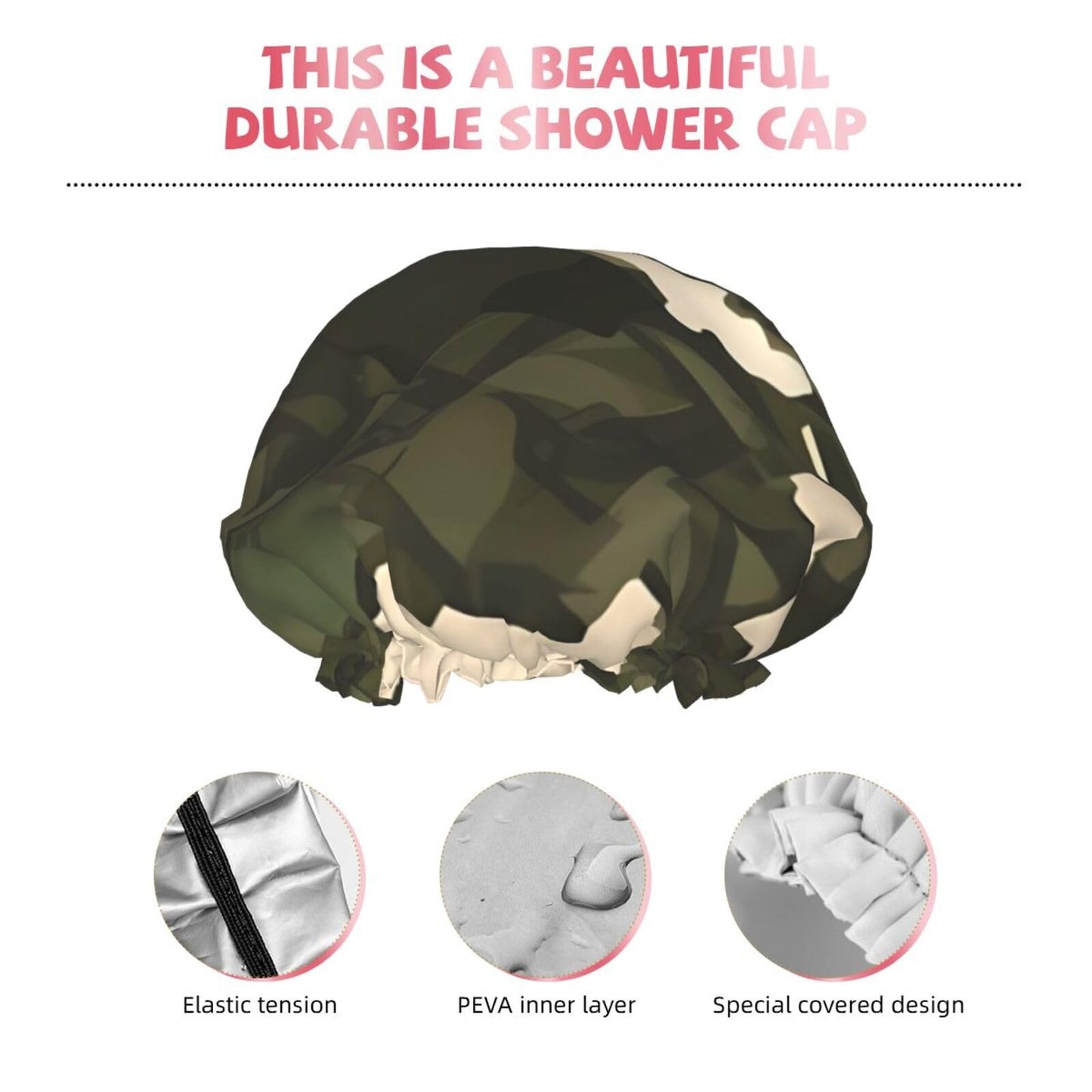 Army camouflage Shower Cap for Women Men Large Reusable Shower Bonnet Double-Layer Waterproof Bath Caps Elastic Band Hair Hat for All Hairstyles Beauty and Personal Care BWLHJKE