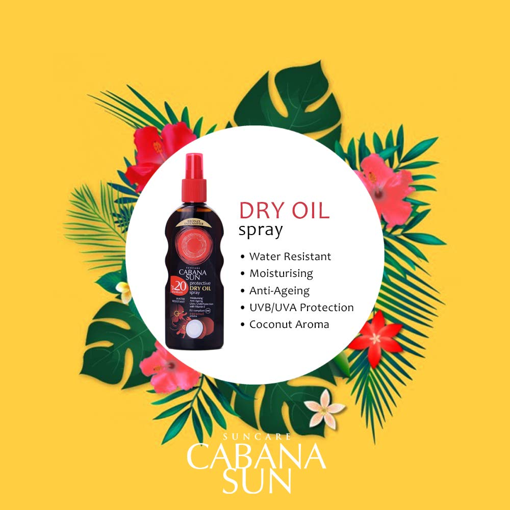Cabana Sun Deep Tanning Dry Oil Spray Coconut Water Resistant 200ml SPF20 Beauty & Personal Care Cabana Sun