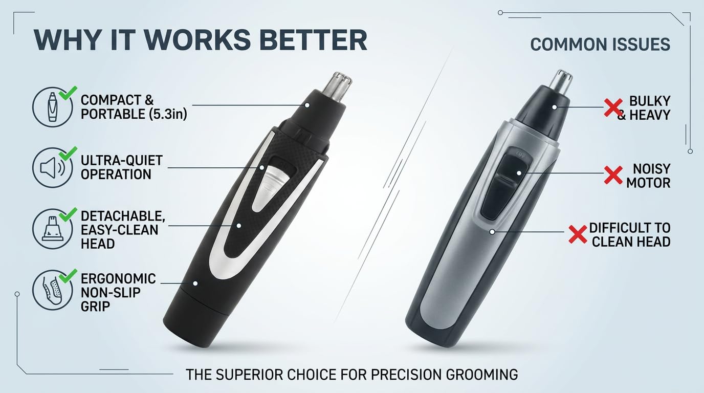 Ear and Nose Hair Trimmer Clippers: 2026 Professional Painless Eyebrow & Facial Hair Trimmers Remover for Men Women, Battery Operated Nasal Clipper Beauty and Personal Care Sodynee