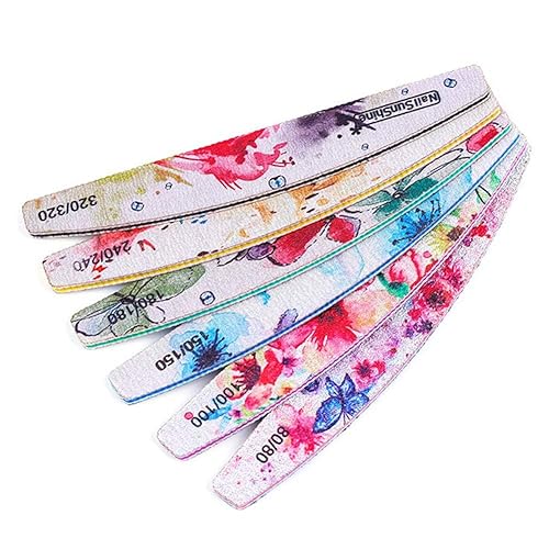 6 PCS Different Grit Nail Files and Buffers, Flower Pattern Emery Board (80-320 Grit) Professional Manicure Tools for Home and Salon Use Beauty & Personal Care EBANKU