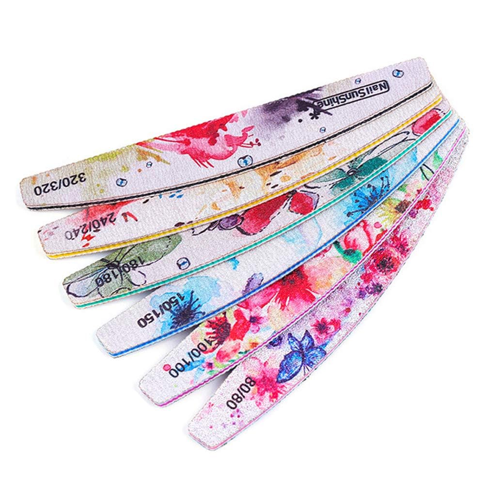 6 PCS Different Grit Nail Files and Buffers, Flower Pattern Emery Board (80-320 Grit) Professional Manicure Tools for Home and Salon Use Beauty & Personal Care EBANKU