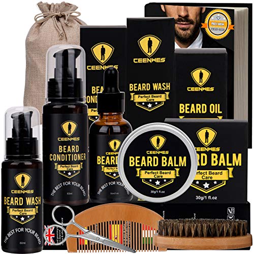 Ceenwes Upgraded Beard Grooming Kit - Conditioner, Oil, Brush, Comb, Balm, Scissors, Storage Bag for Beard and Mustache Trimming, Perfect Men's Gift Beauty & Personal Care Ceenwes