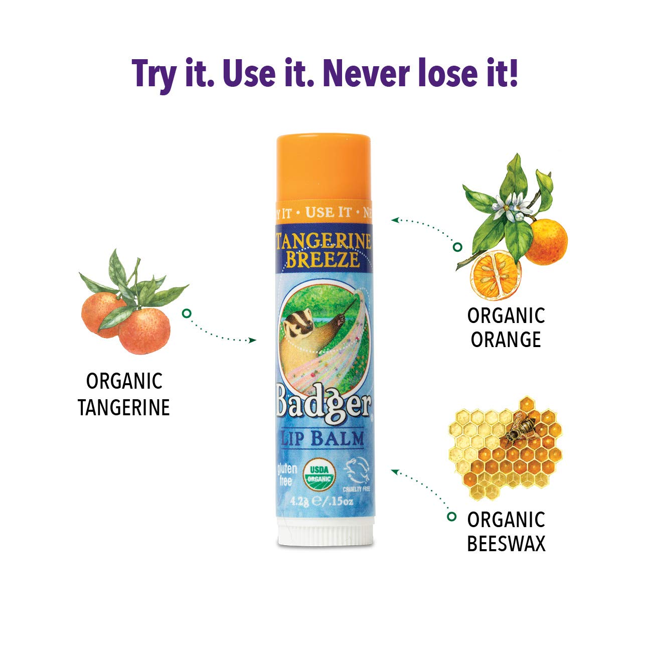 Badger Lip Balm Stick-Tangerine Breeze Beauty & Personal Care Badger