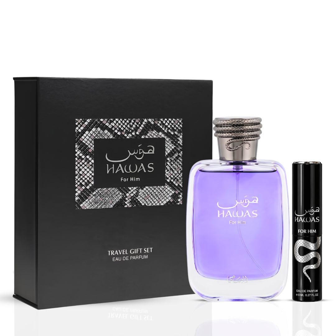 RASASI Hawas for Men - 2 Pc Gift Set 3.38oz EDP Spray, 0.27oz EDP Spray (Mini)