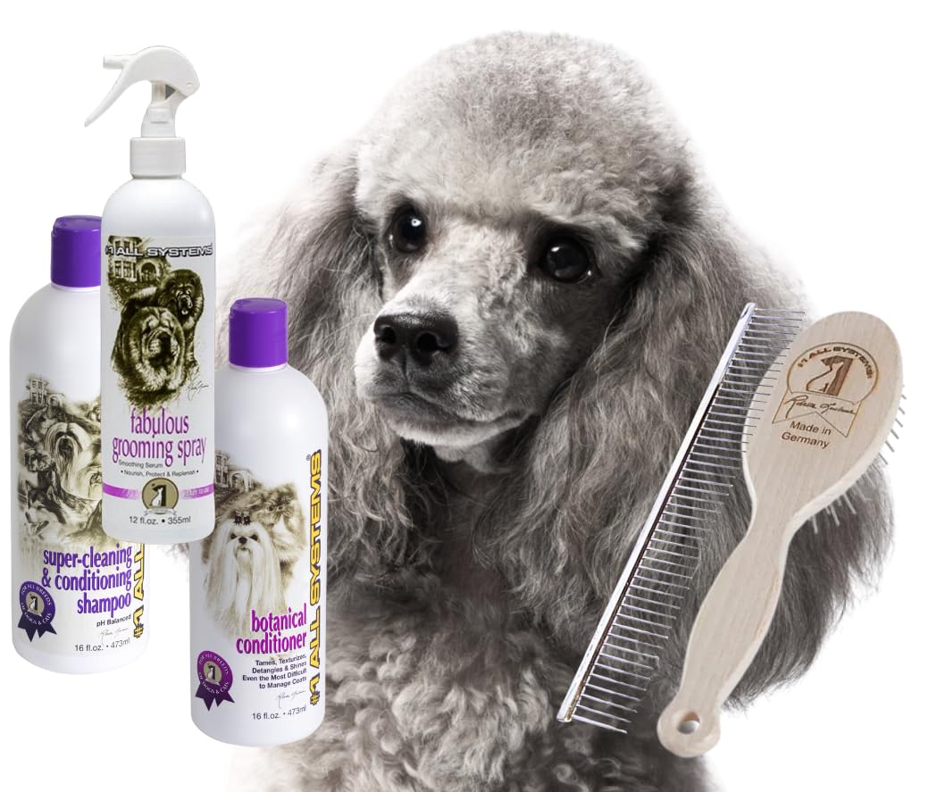 #1 All Systems Poodle Grooming Package, Shampoo, Conditioner, Spray, Brush and The Perfect Poodle Comb Beauty & Personal Care #1 All Systems