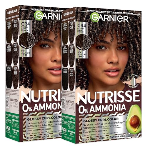 Garnier Nutrisse 0% Ammonia Glossy Curl Color Permanent Hair Dye for Curls, Vegan Color For 100% Gray Coverage, Curl-Protecting Formula with Enhancing