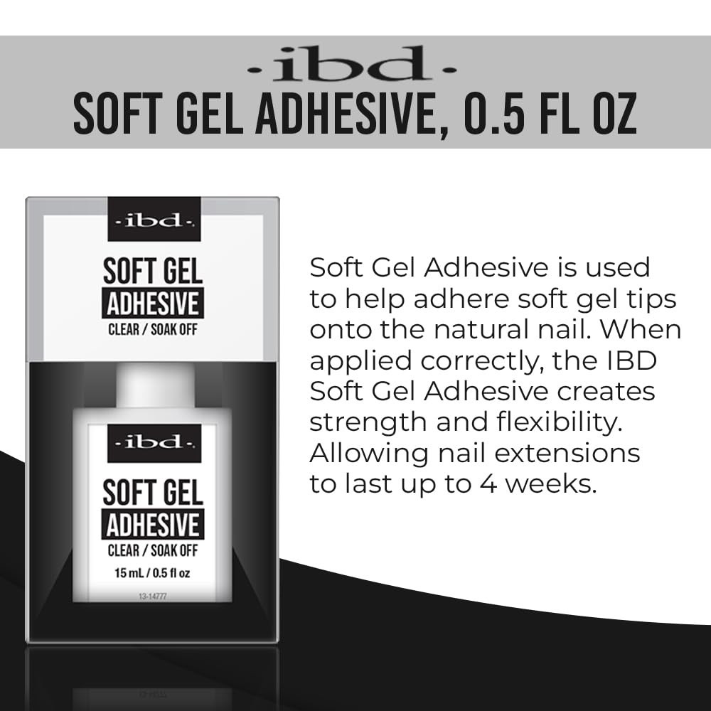 IBD Soft Gel Nail Adhesive - Clear Gel Nail Glue for Fake Nails, Tips, & Acrylic Extensions, Durable, Easy Soak-Off Bond, 0.5 fl oz