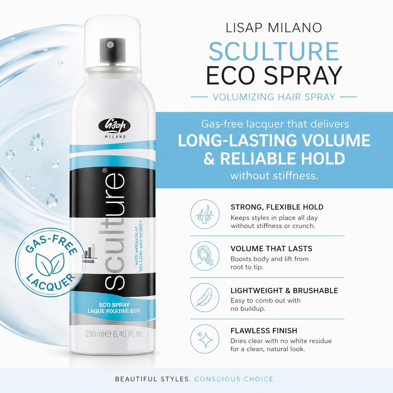 Lisap Sculture Eco Spray Volumizing Hair Spray & Setting Spray - Lightweight Volume Spray & Hair Volumizer for Shine & Heat Styling, Gas-Free Beauty & Personal Care Lisap