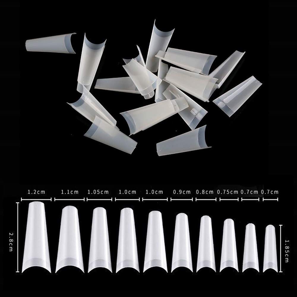 Natural Coffin Acrylic Nails-500pcs Half Cover Nails Coffin Shaped Ballerina Nails Tips Long Acrylic False Fake Nail Artificial, 10 Size with Box Beauty & Personal Care AM RONG MAGIC